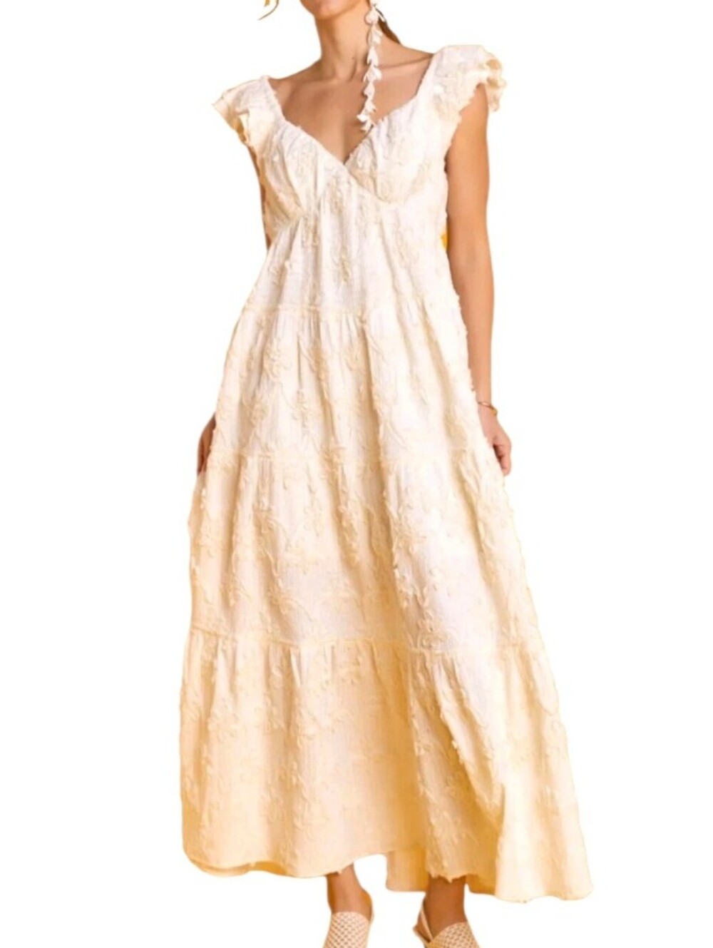 NWT English Factory Ivory Ribbon Embroidered Tiered Maxi dress- M. L27 - Picture 1 of 10